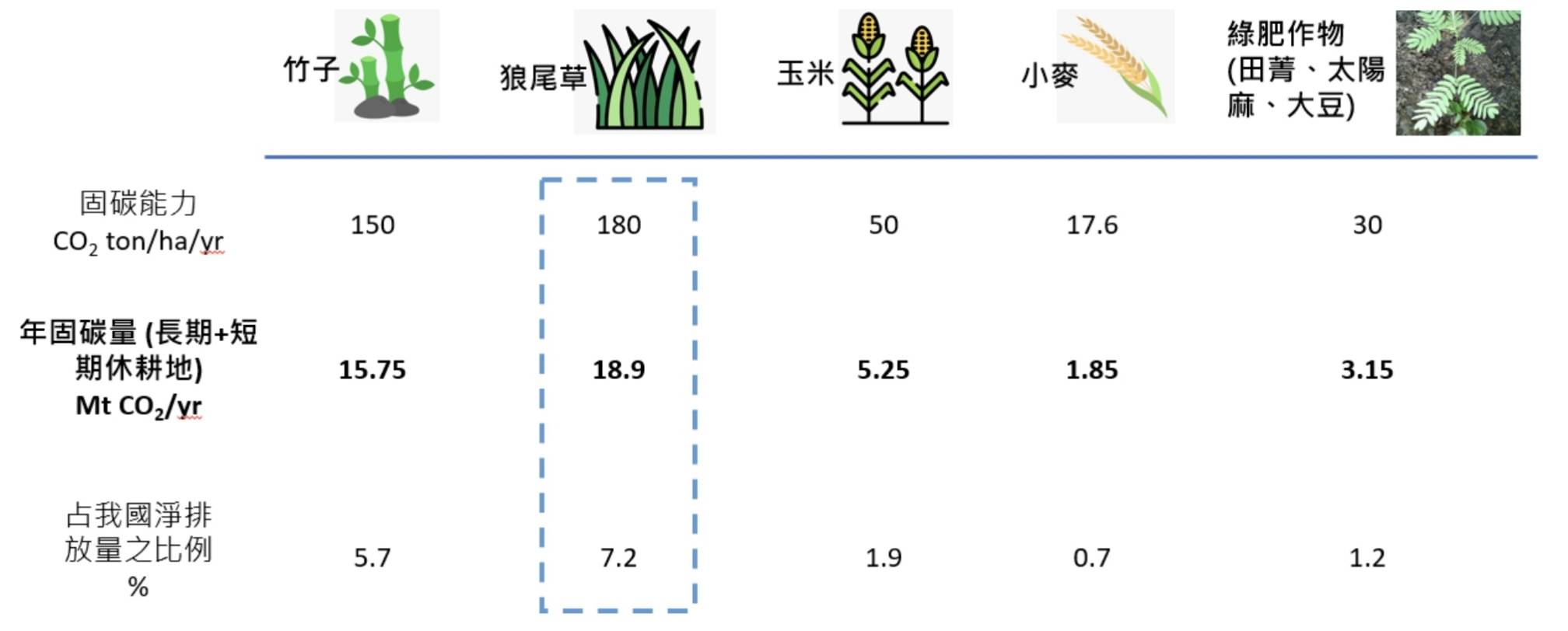 多種植物之固碳能力